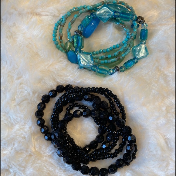 2 sets of 5 Beautiful Stretch bracelets !!! Black & Turquoise!! - Picture 2 of 8
